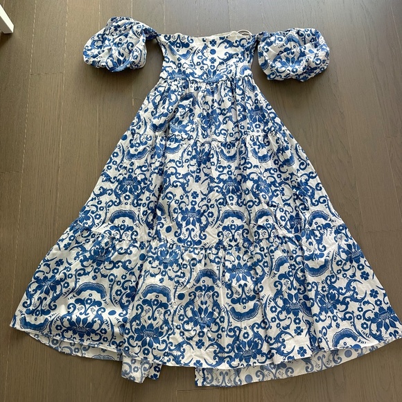 Borgo De Nor Julia Cotton Dress Venezia Blue Off the Shoulder Button UK 12 US 8 - Picture 8 of 11